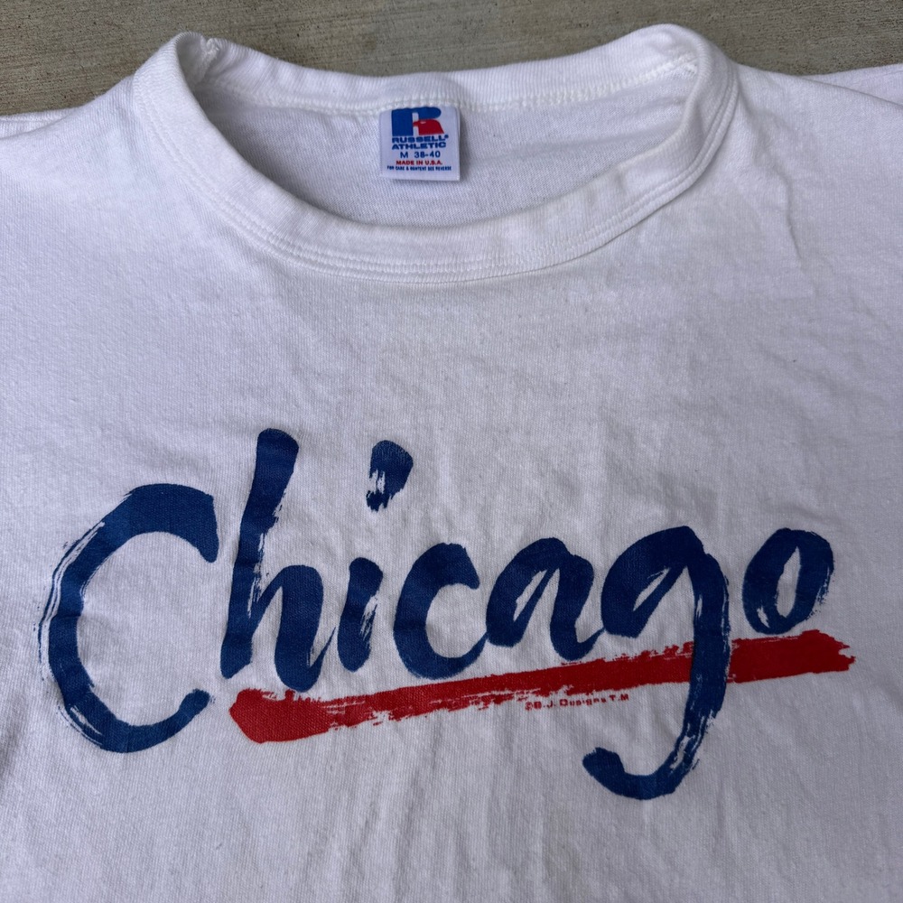Vintage 80s Russell Athletic Chicago Graphic T Shirt White USA Medium - Picture 2 of 6